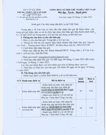 Thư báo giá dịch vụ kiểm định thiết bị y tế